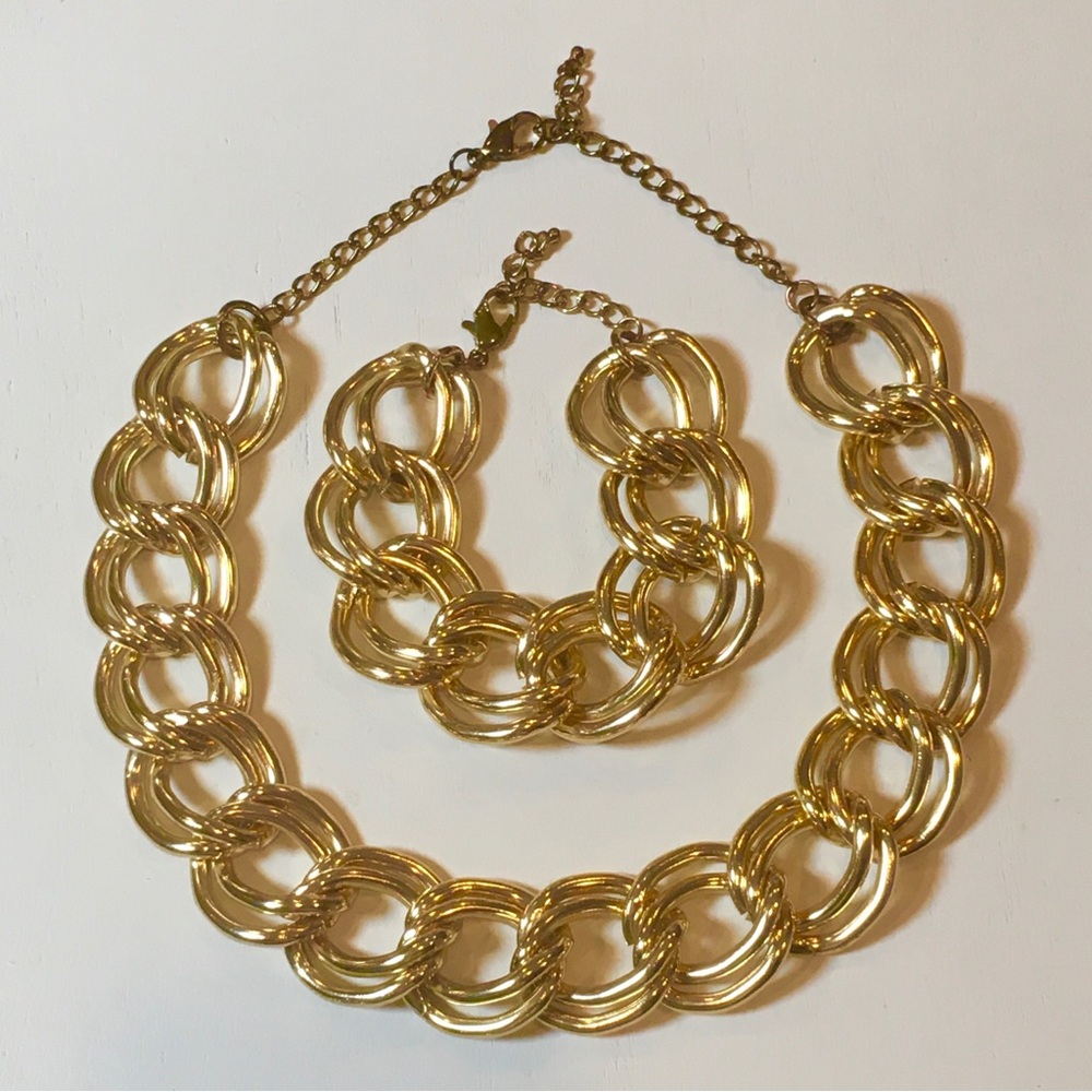 Gold Chain Link Set Necklace & Bracelet